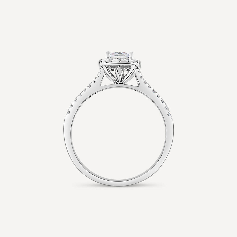 Tulip Setting 18ct White Gold 0.50ct Princess Halo Diamond & Side Stones Ring image number 3