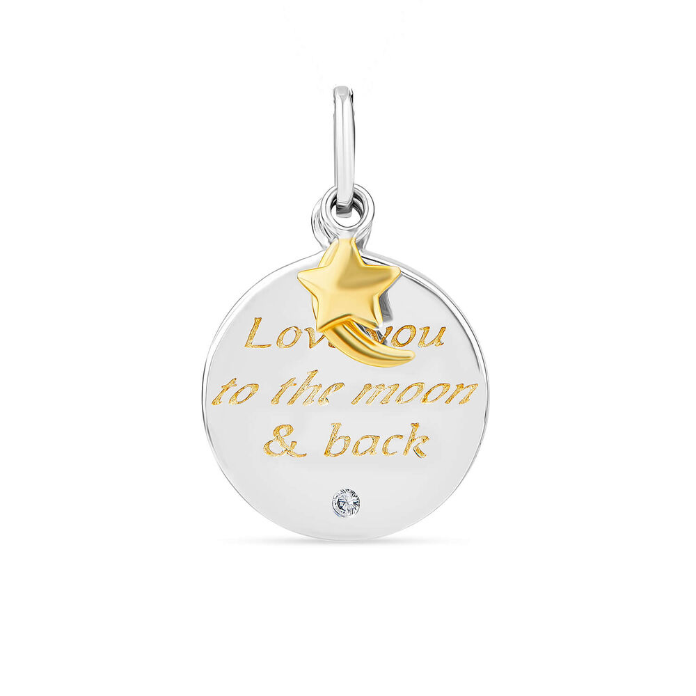 Silver & Gold-plated Cubic Zirconia 'Love You To The Moon & Back' Pendant (Chain Included) image number 0