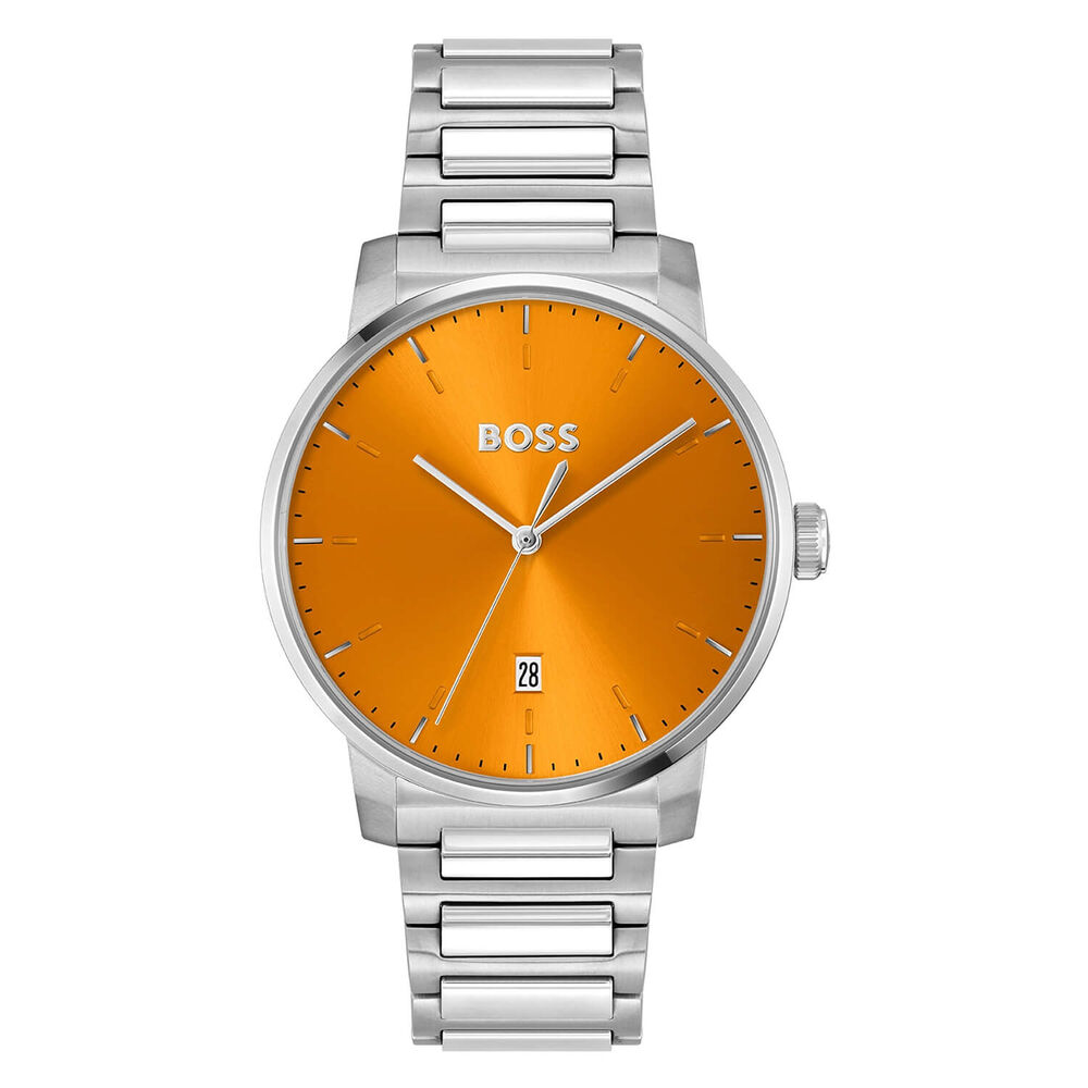 BOSS Dean 41mm Orange Dial Steel Bracelet Watch