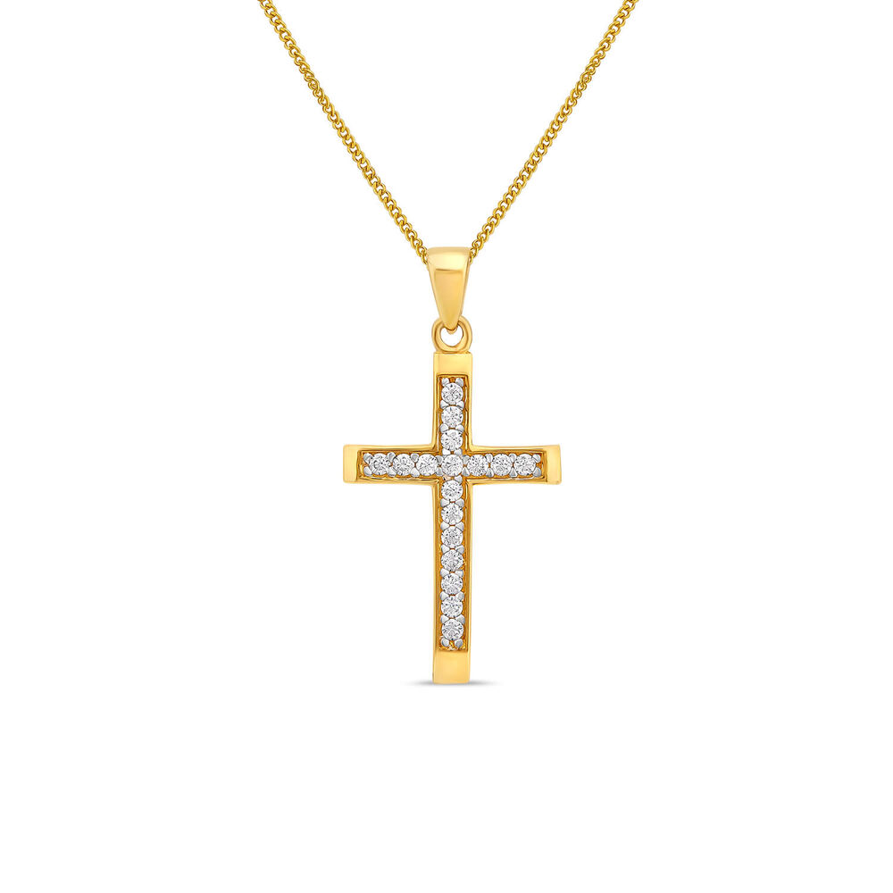 9ct Yellow Gold Cubic Zirconia Channel Set Cross Pendant image number 0