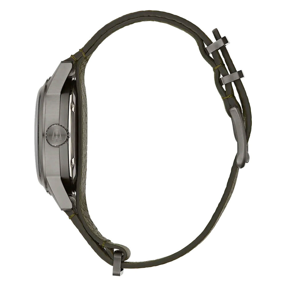 Bulova Hack 38mm Black Dial Green NATO Leather Strap Watch image number 3