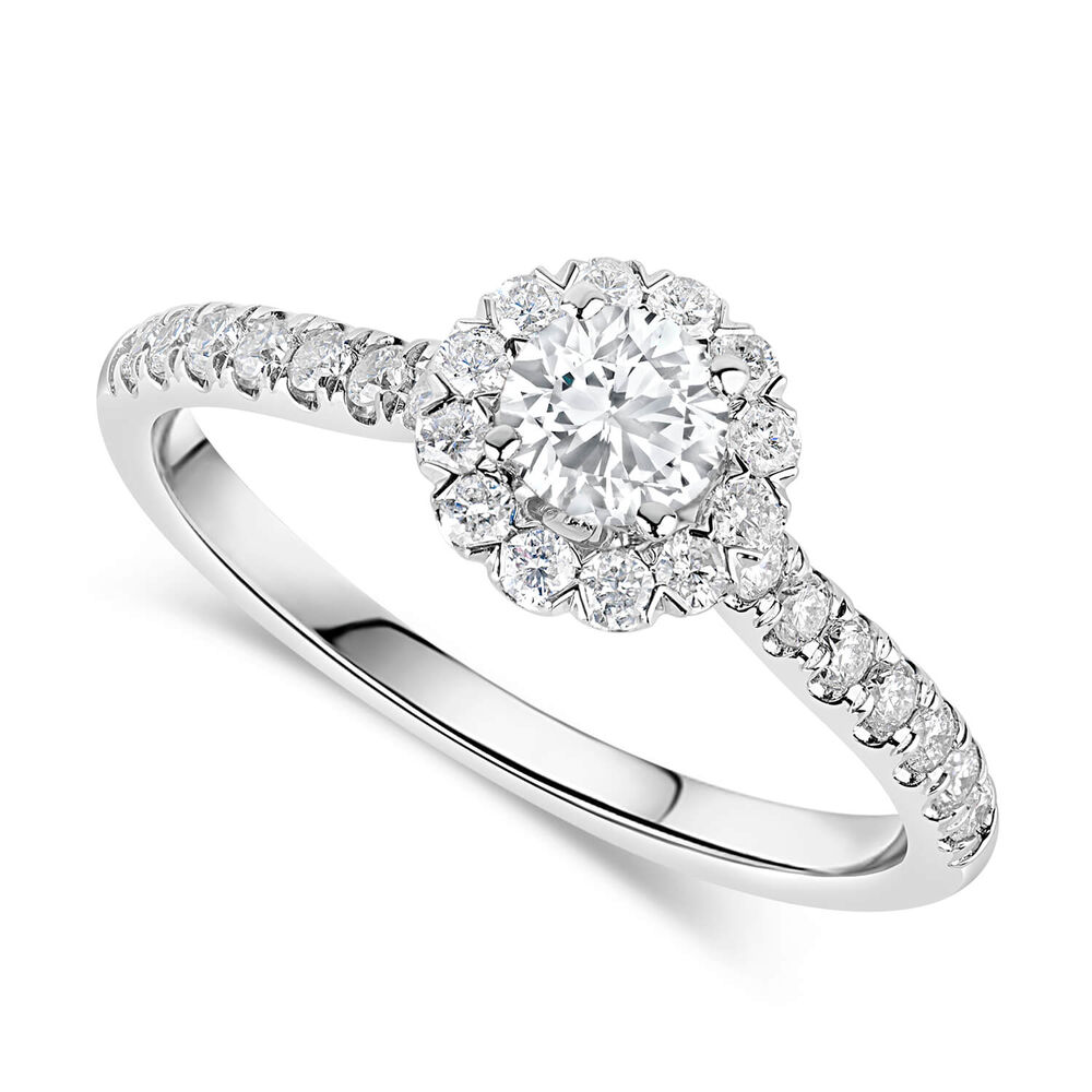 18ct White Gold 0.66ct Diamond Halo Shoulder-Set Ring image number 0