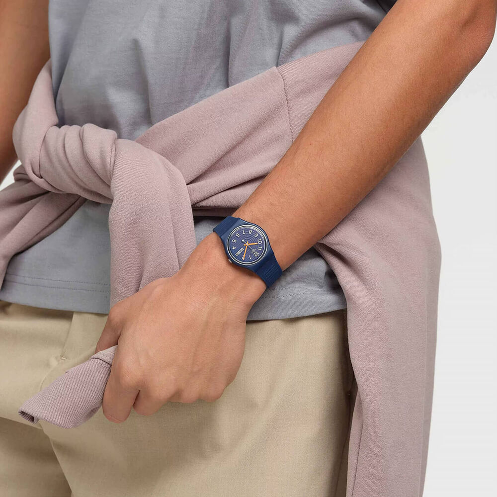 Swatch Trendy Lines at Night 34mm Dark Blue Dial Strap Watch image number 3
