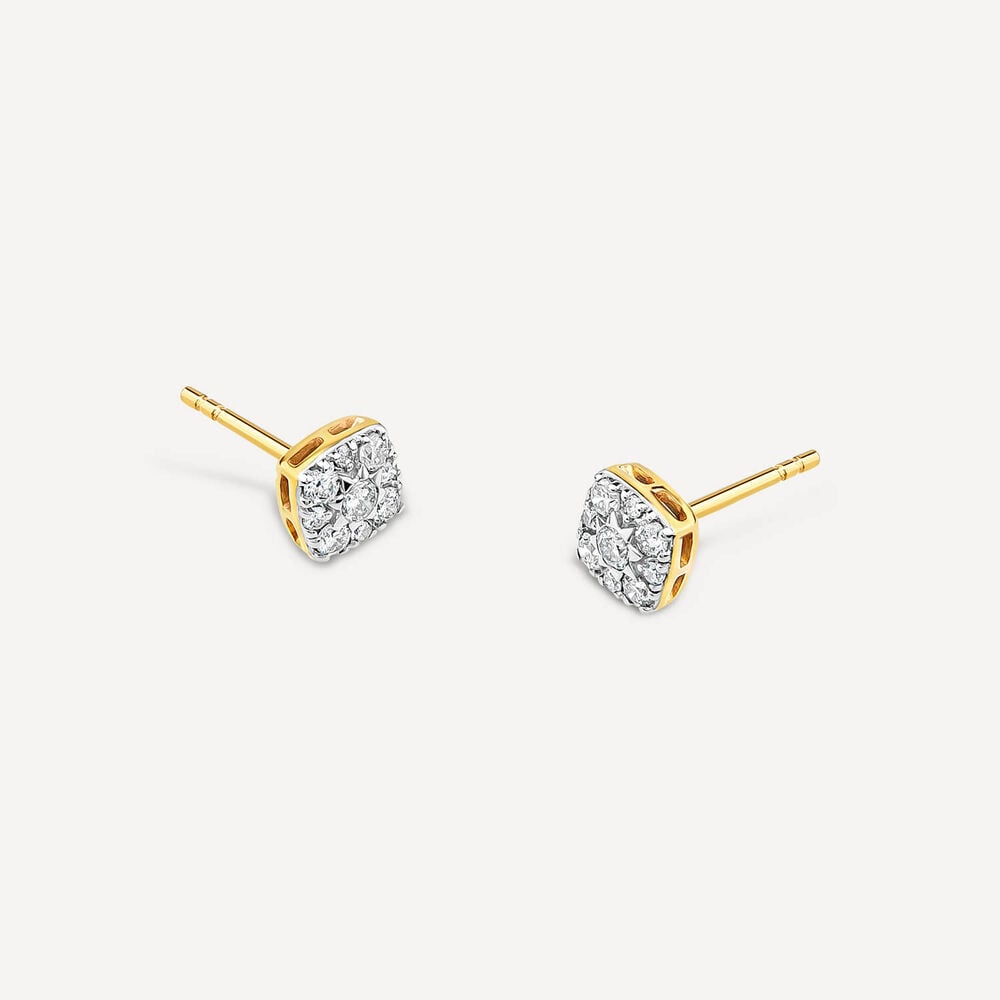 9ct Yellow Gold Square 0.25ct Diamond Cluster Stud Earrings image number 1