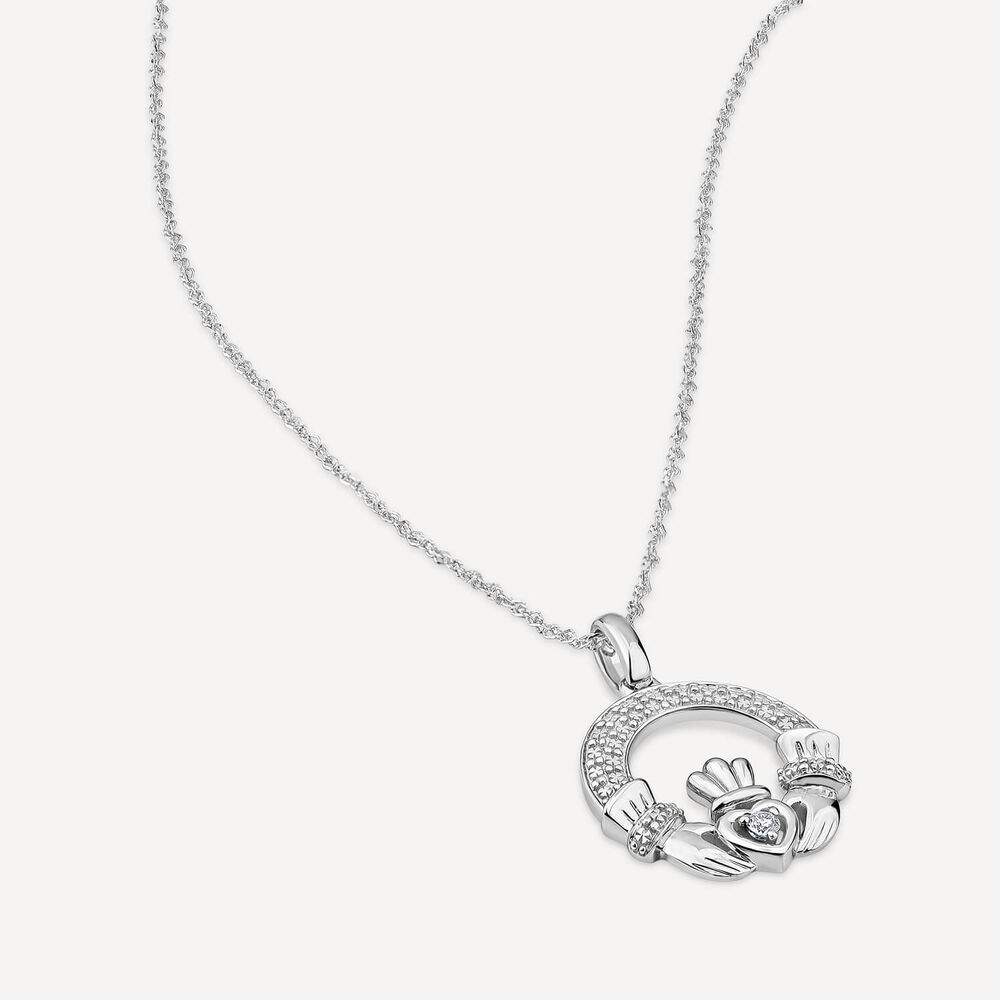 14ct White Gold Diamond Claddagh Pendant image number 3