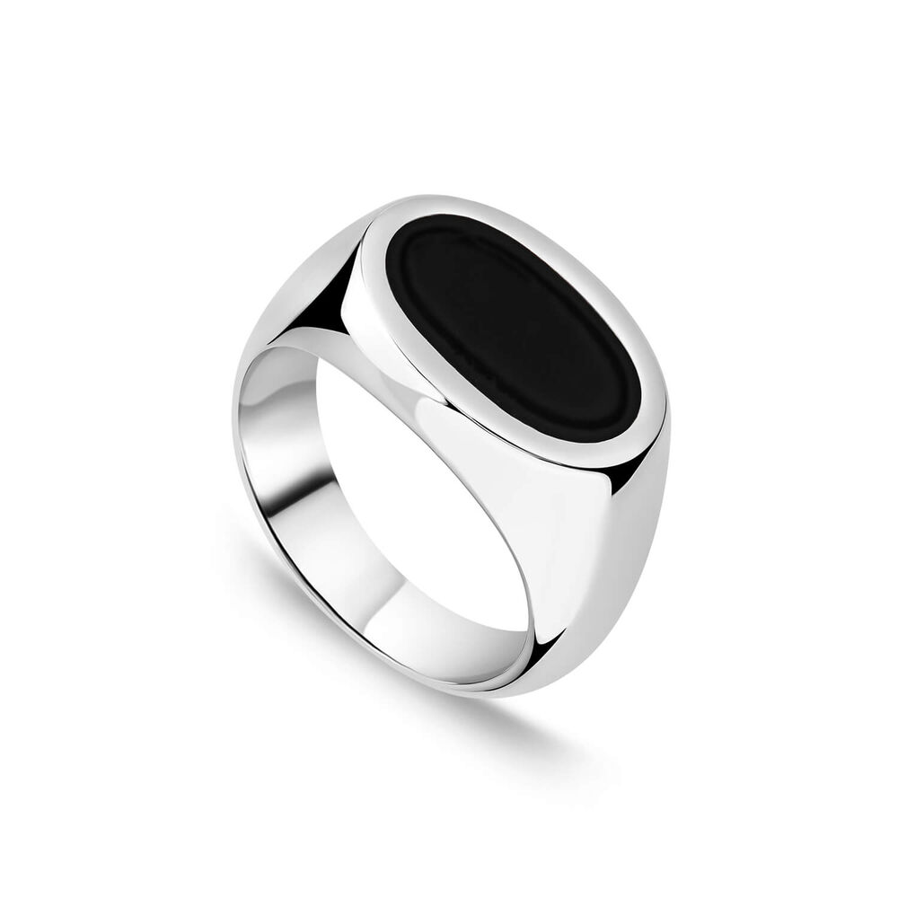 Sterling Silver Oval Black Onyx Signet Ring