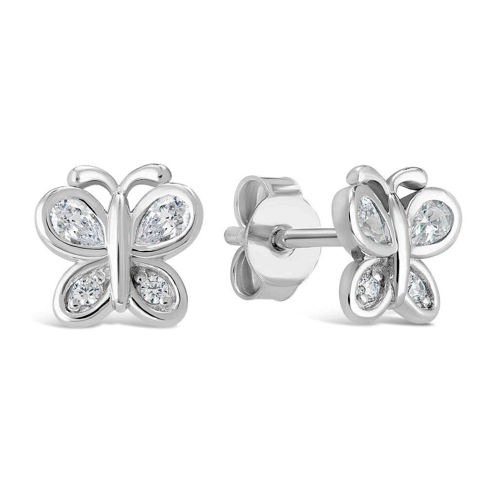 Little Treasure Sterling Silver Cubic Zirconia Butterfly Stud Earrings image number 3