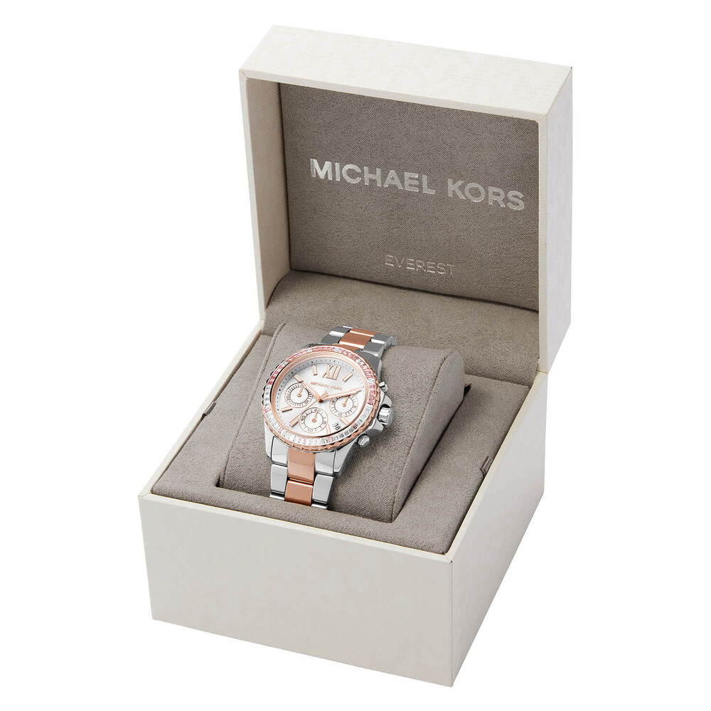 Michael Kors Everest 36mm Silver Chronograph Dial Rose Gold IP Steel Case Bracelet Watch image number 5