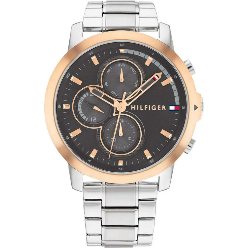 Tommy Hilfiger 46mm Grey Dial Rose Gold Bezel Steel Case & Bracelet Watch
