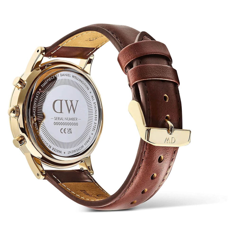 Daniel Wellington Iconic Chronograph St Mawes 42mm Emerald Panda Dial Brown Leather Strap Watch image number 3