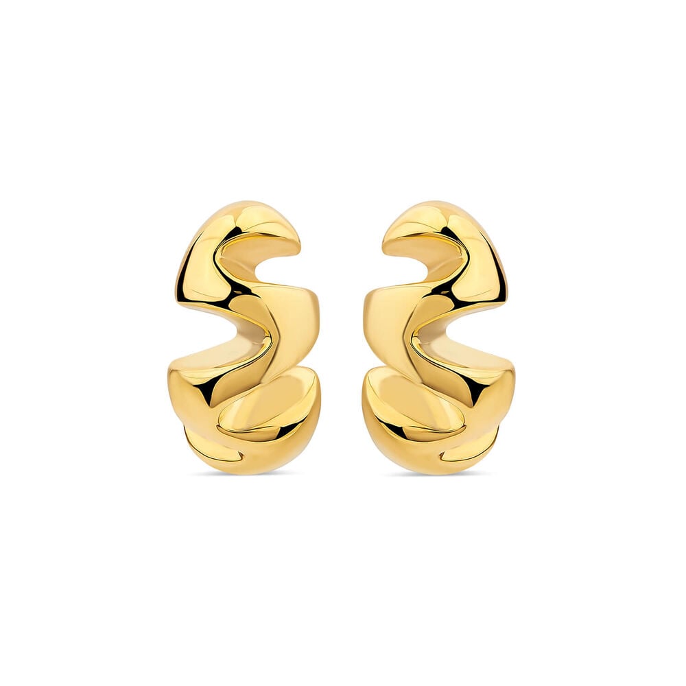 Sterling Silver Yellow Gold Plated Squiggle Shaped Stud Earrings