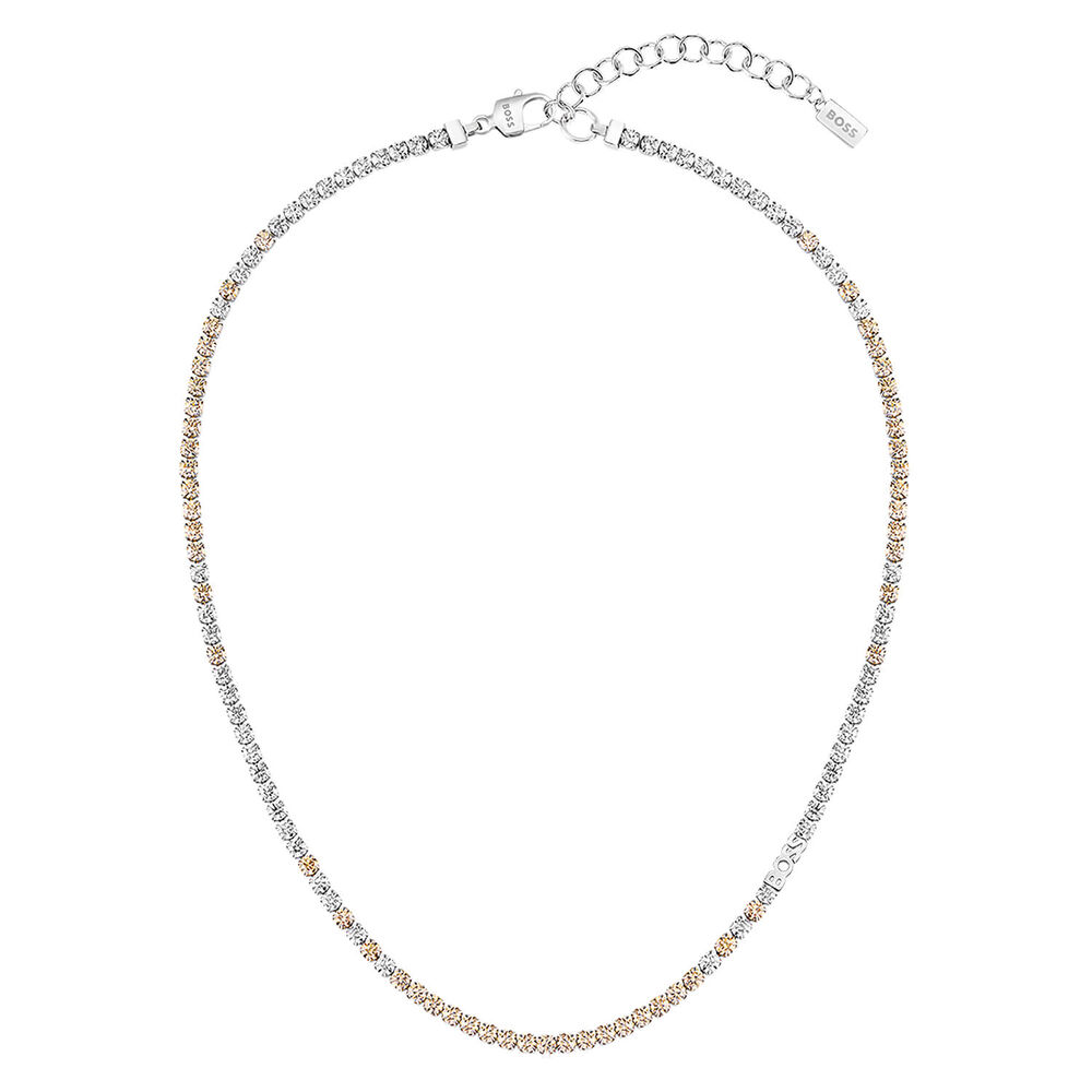 BOSS Stainless Steel Clear & Champagne Coloured Crystals Necklace image number 0