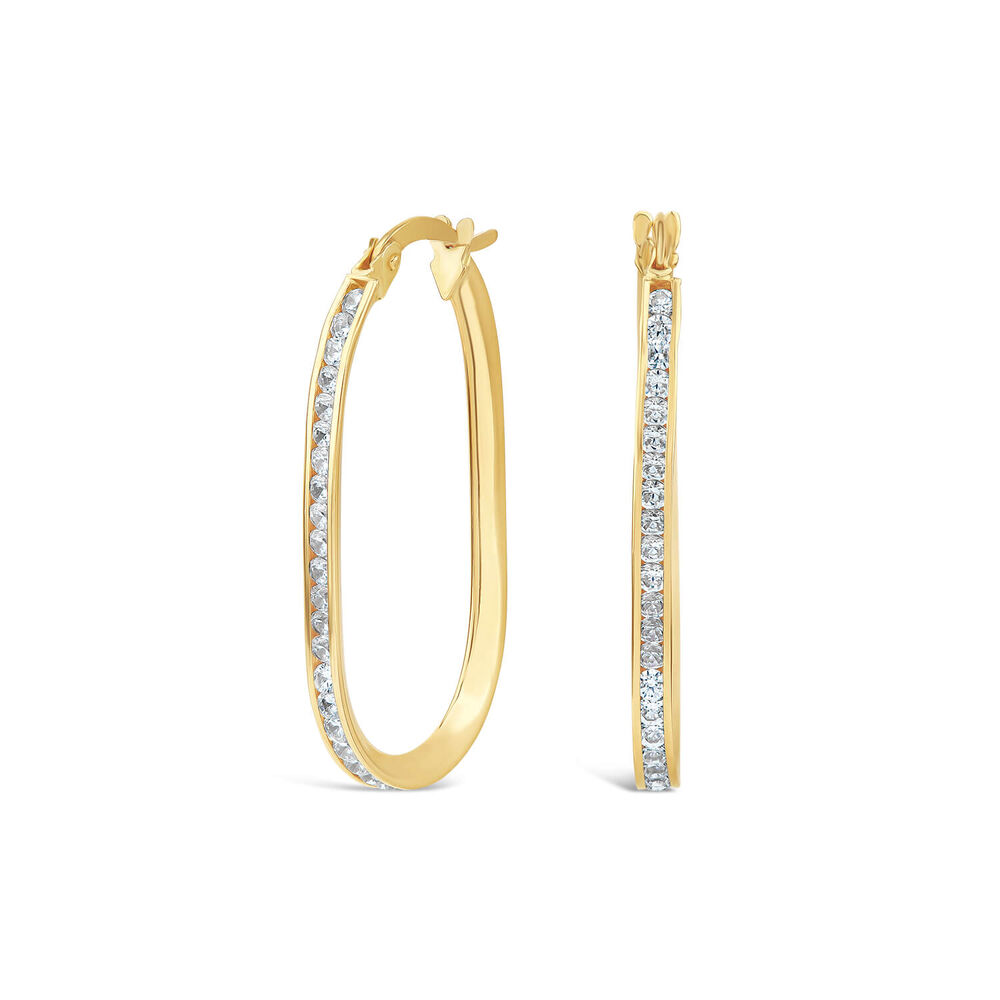 9ct Yellow Gold Cubic Zirconia Set Oval Hoop Earrings image number 0