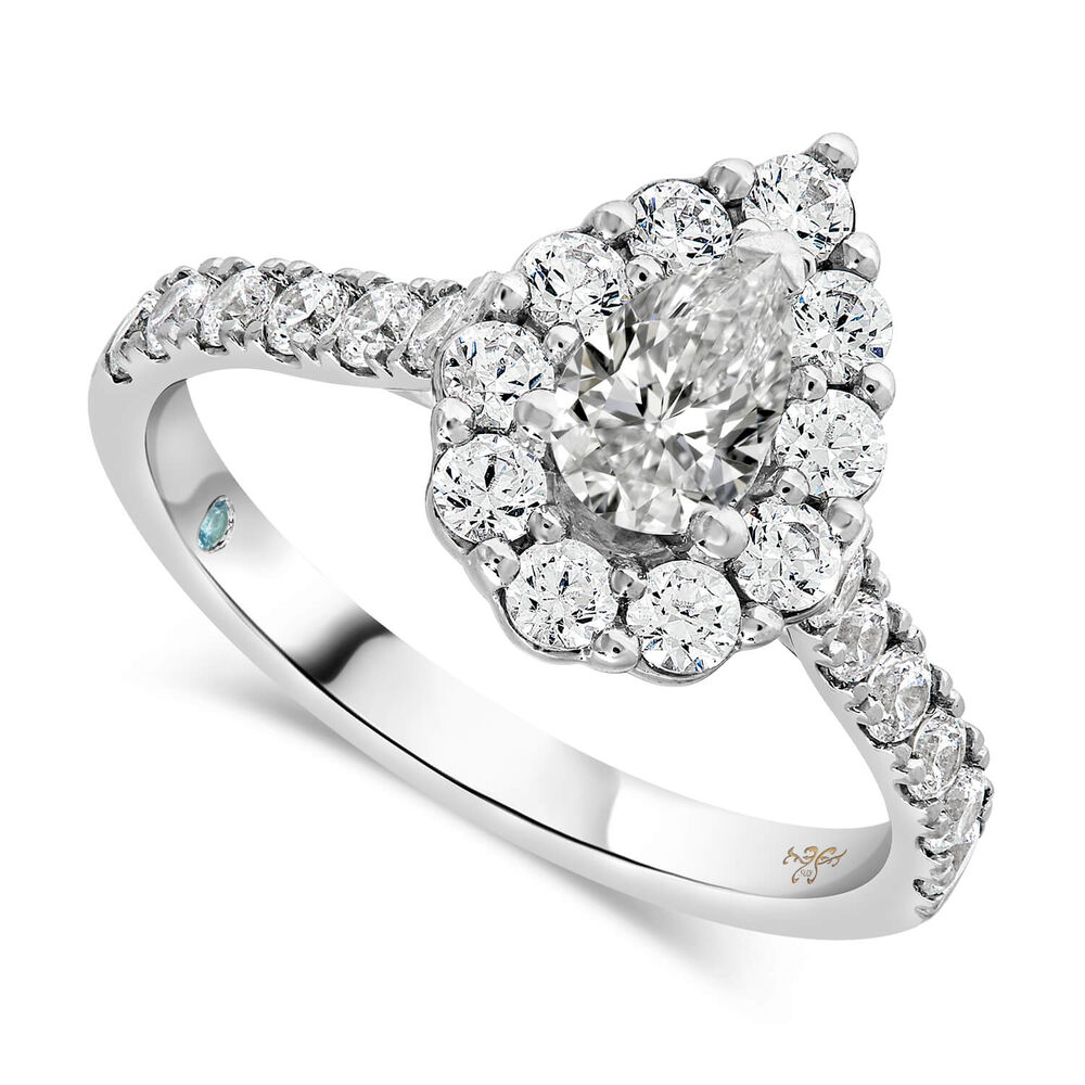 Kathy De Stafford 18ct White Gold ''Lily'' Pear Diam Halo Stone Set Shoulders 1.25ct Ring image number 0