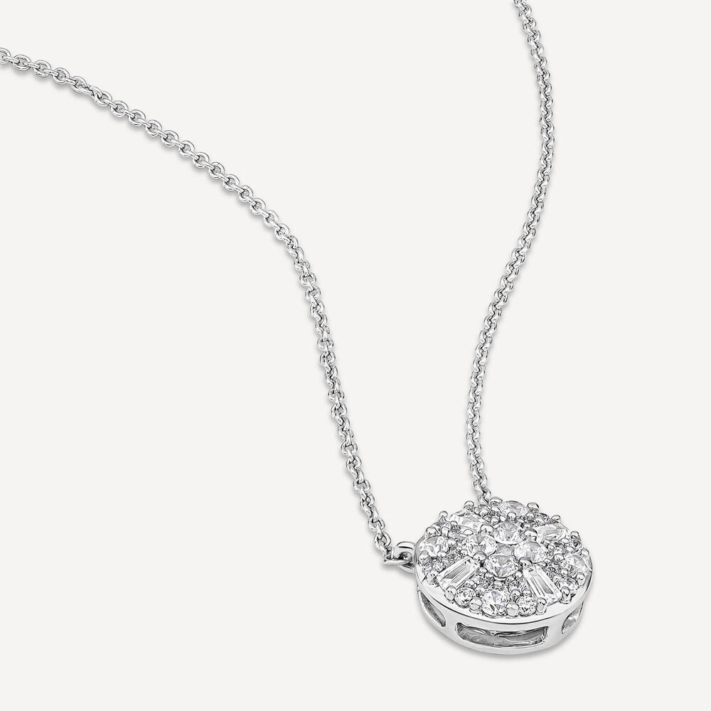9ct White Gold 0.33ct Cluster Baguette & Round Diamond Round Shaped Pendant image number 2