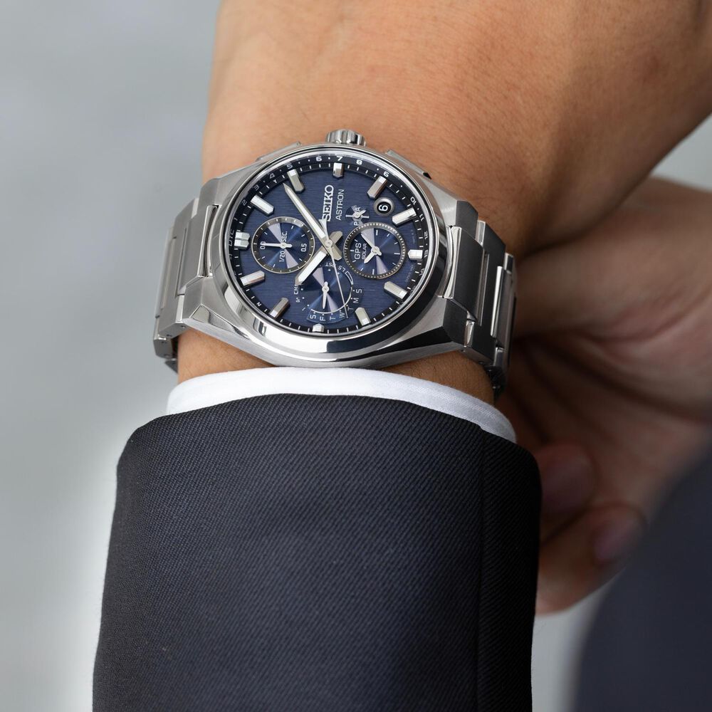 Seiko Astron GPS Solar 5X Dual-Time Chronograph 42mm Infinite Blue Dial Titanium Bracelet Watch