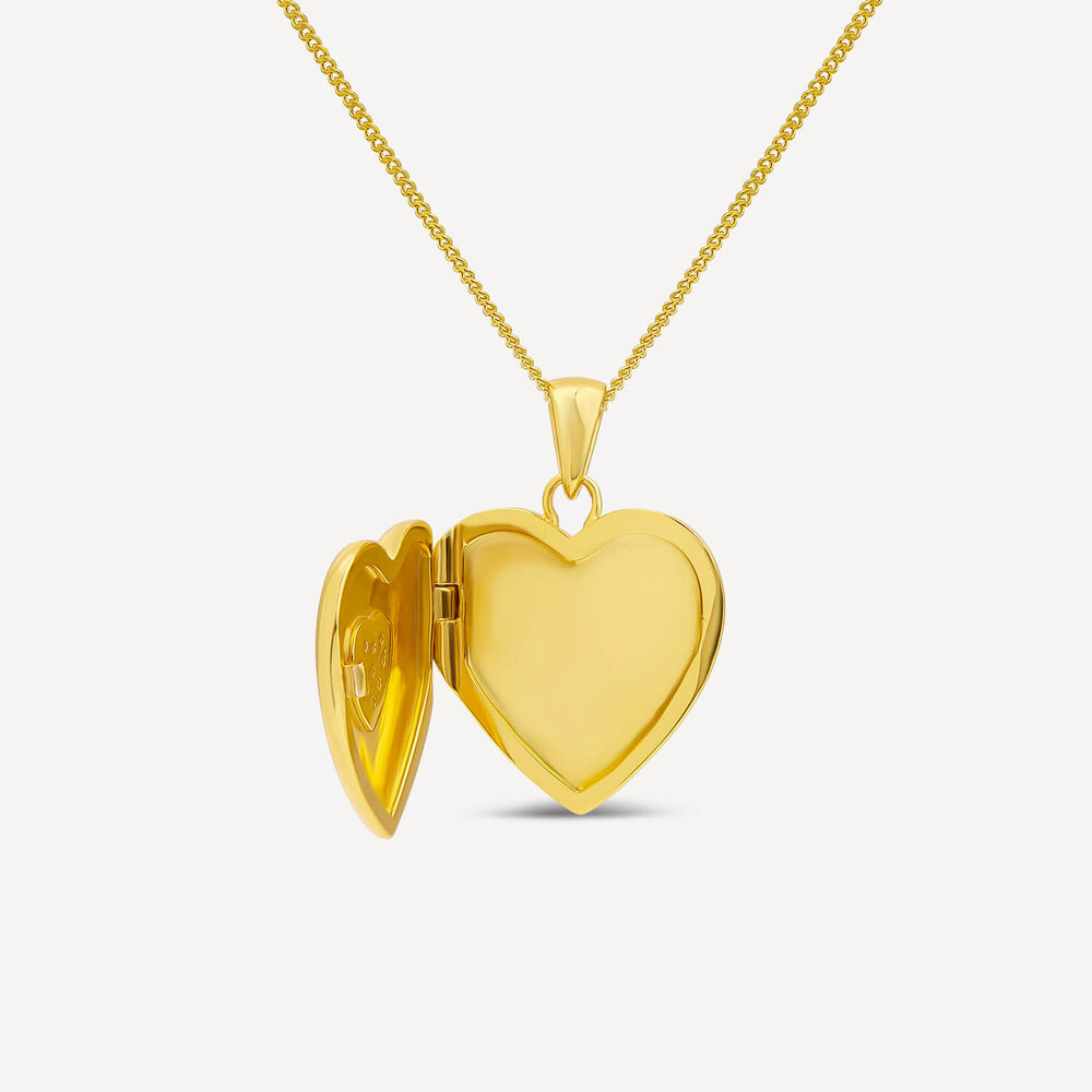Yellow Gold Plated Sterling Silver Cubic Zirconia Centre Heart Locket Pendant image number 2