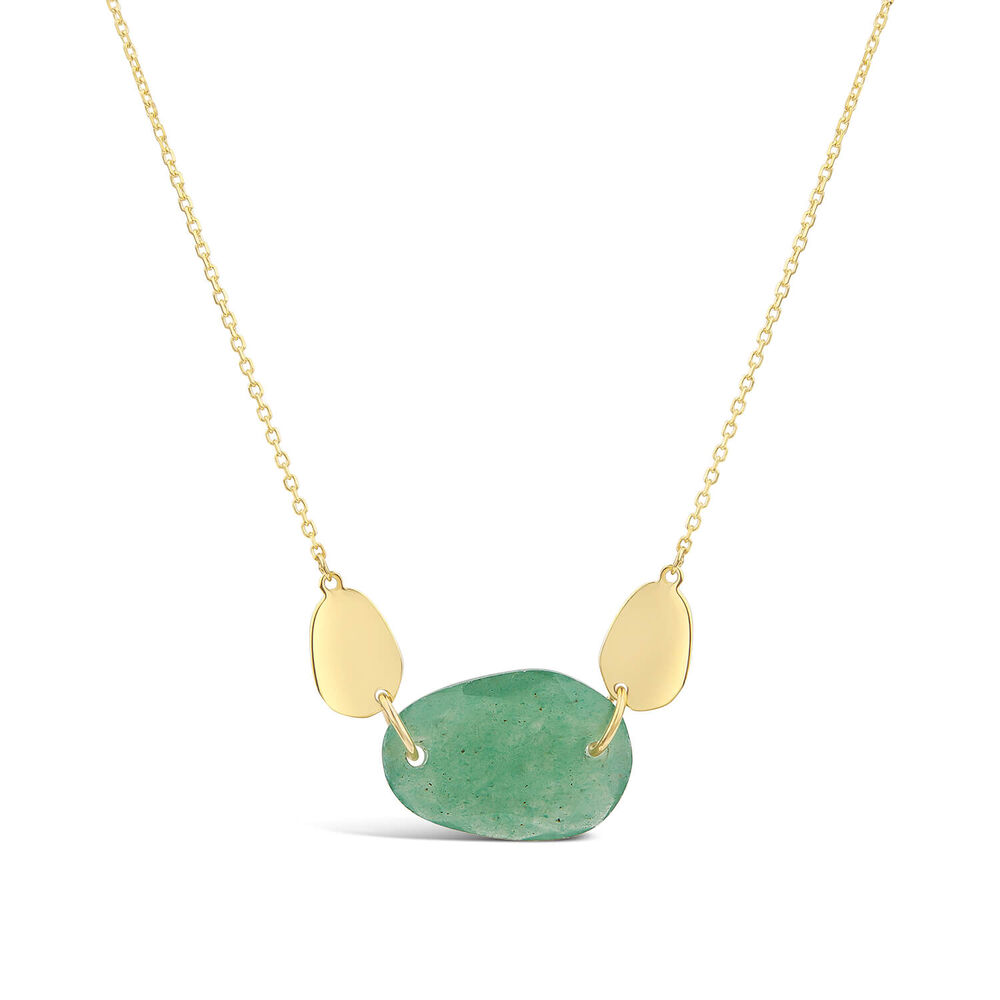 9ct Yellow Gold Polished Disc & Aventurine Verde Green Pebble Necklet image number 0