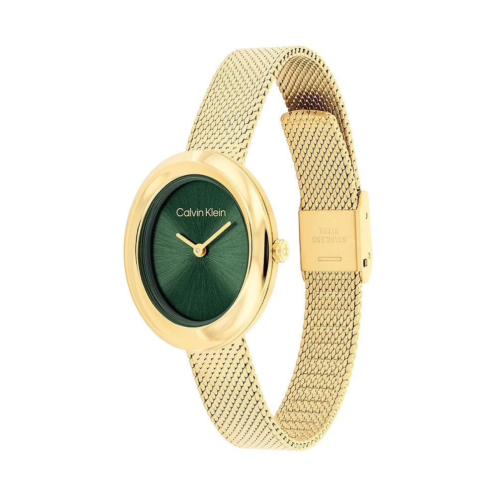 Calvin Klein 24mm Green Dial Twisted Bezel Gold Tone Stainless Steel Bracelet Watch image number 1