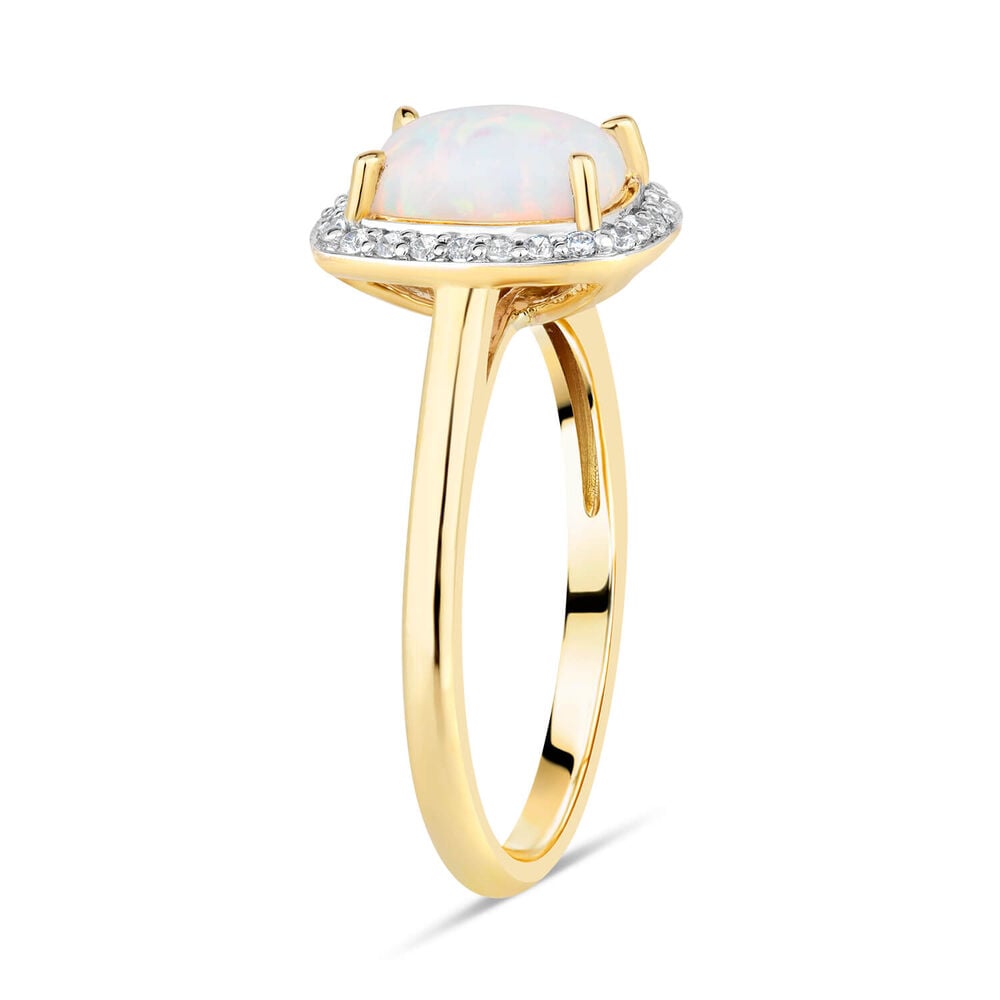 9ct Yellow Gold Rectangle Opal in Cubic Zirconia Frame Ladies Ring image number 3