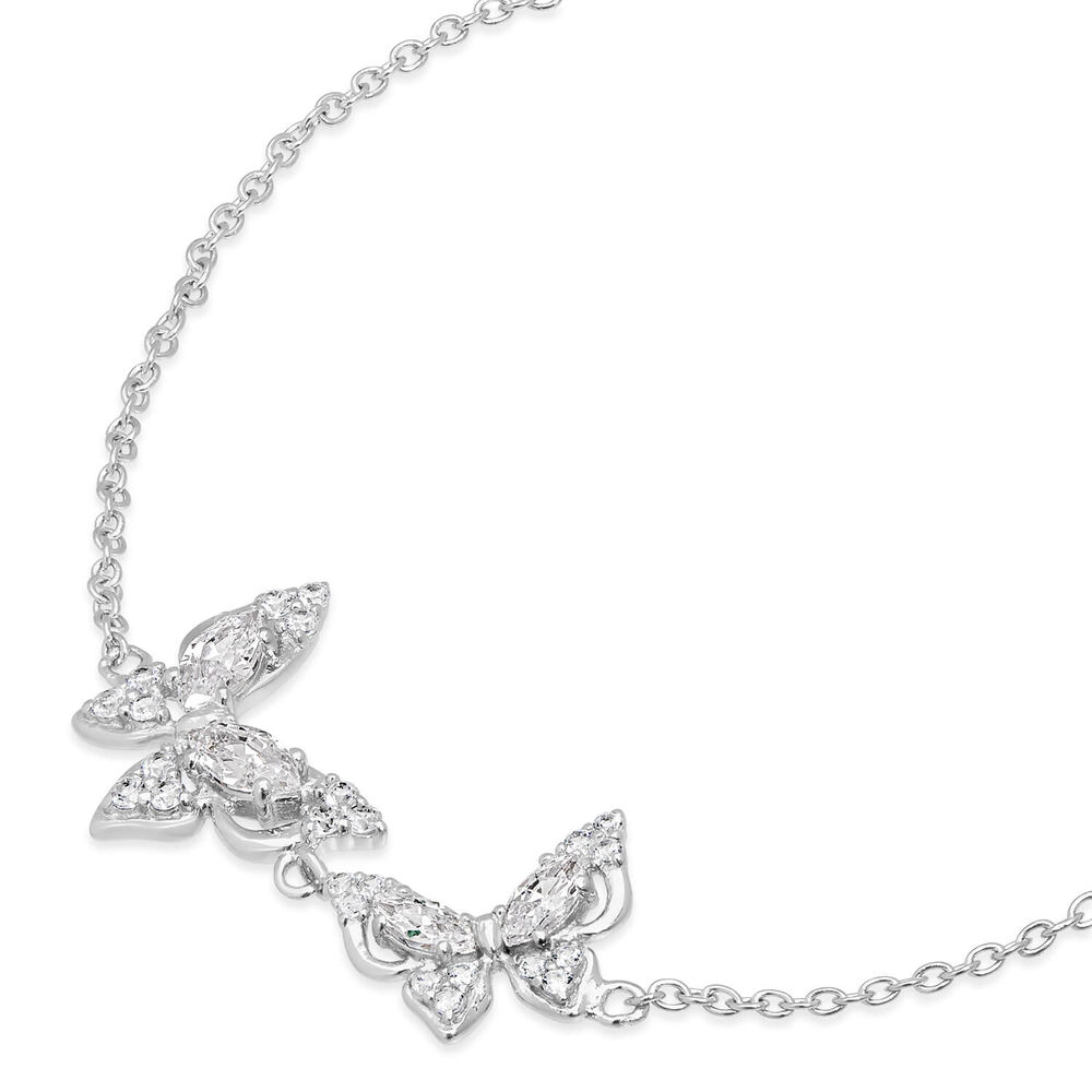 Sterling Silver Cubic Zirconia Set Double Butterfly Bracelet