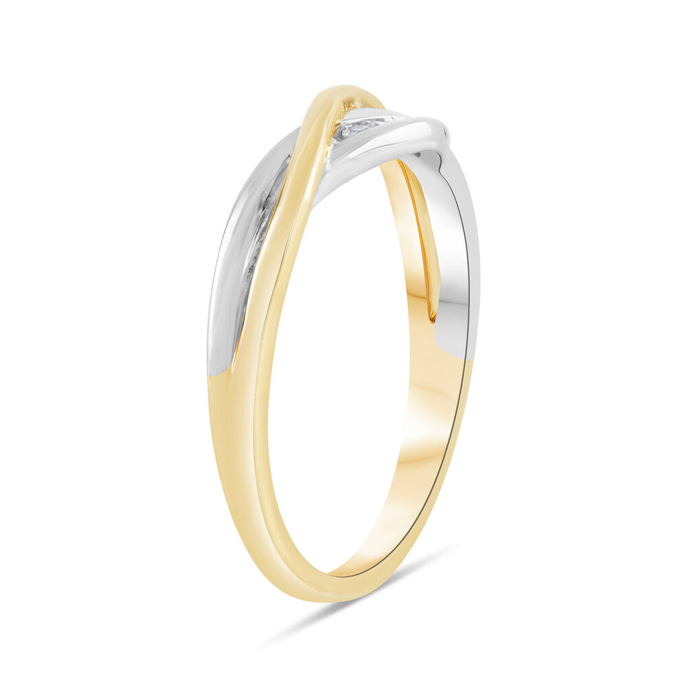 9ct Double Gold 0.03ct Diamond Crossover Ring image number 3