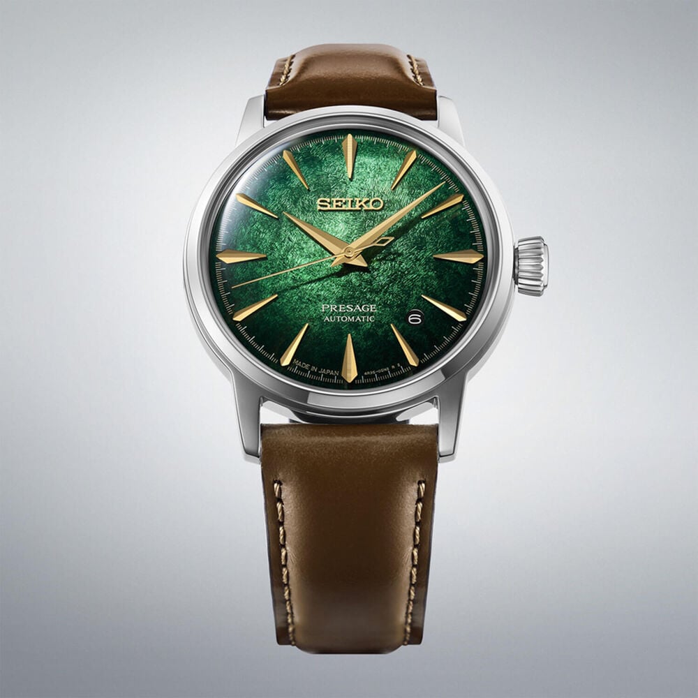 Seiko Presage Cocktail Time Crushed Ice &lsquo;Mint Mist&rsquo; 38.5mm Green Dial Leather Strap Watch