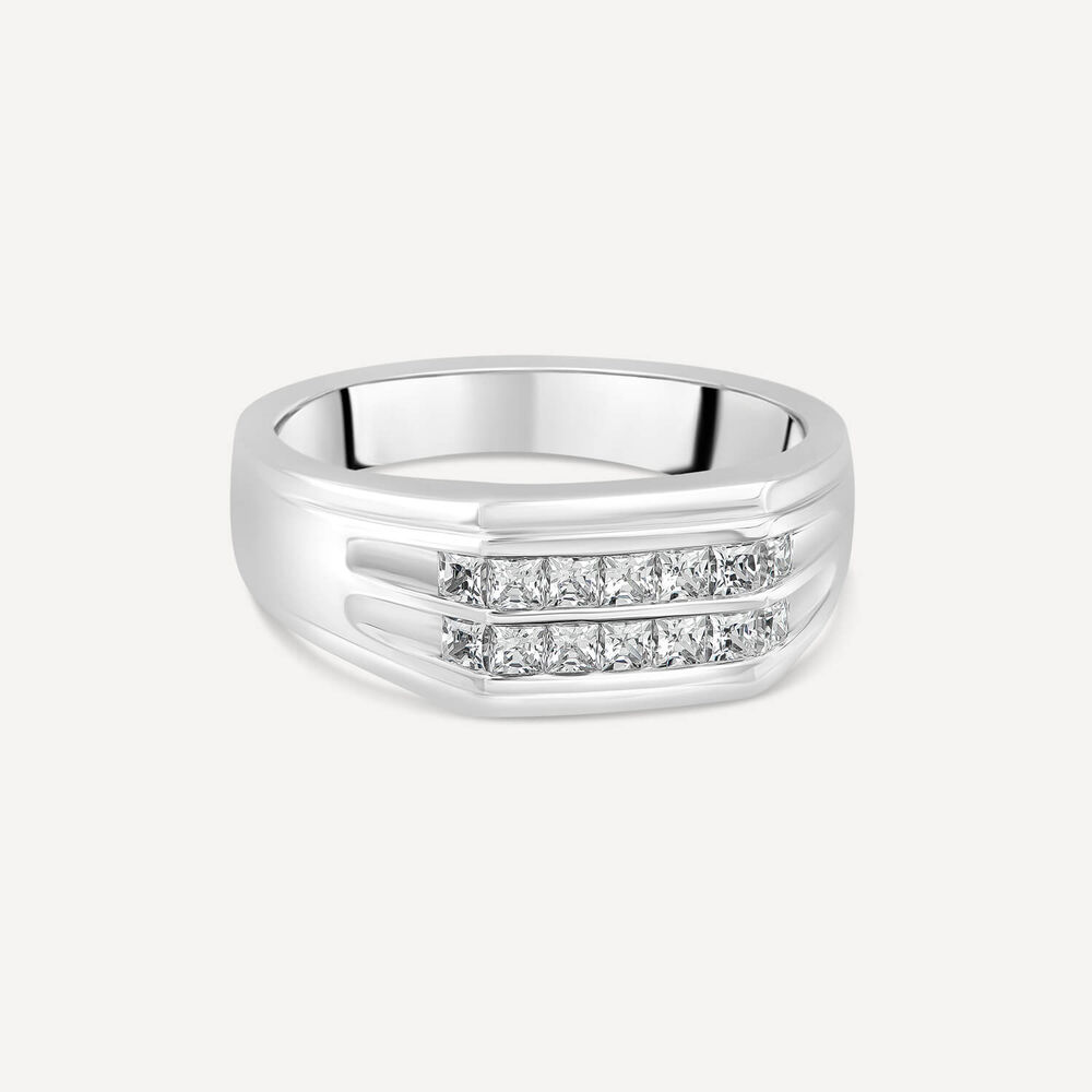 Gents Sterling Silver Two Line Square Cubic Zirconia Signet Ring image number 2