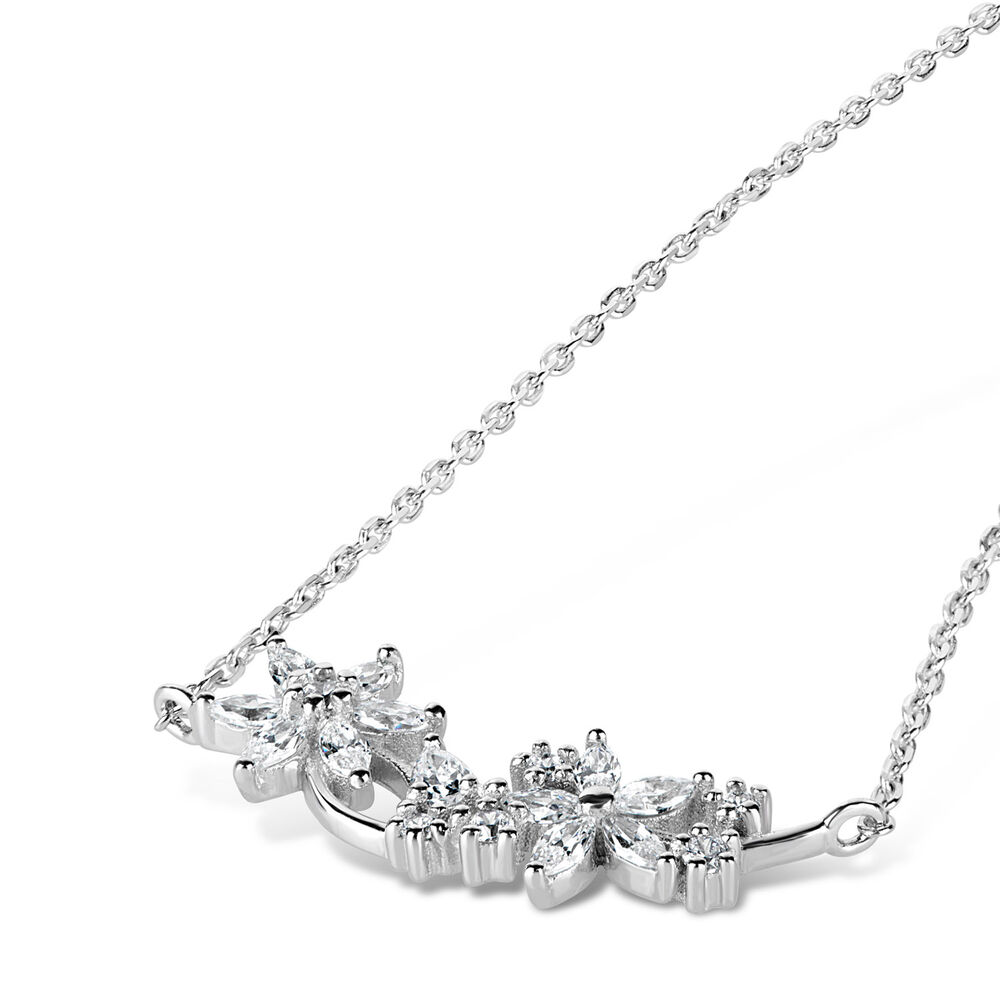 Sterling Silver Cubic Zirconia Marquise Flower Necklet image number 1