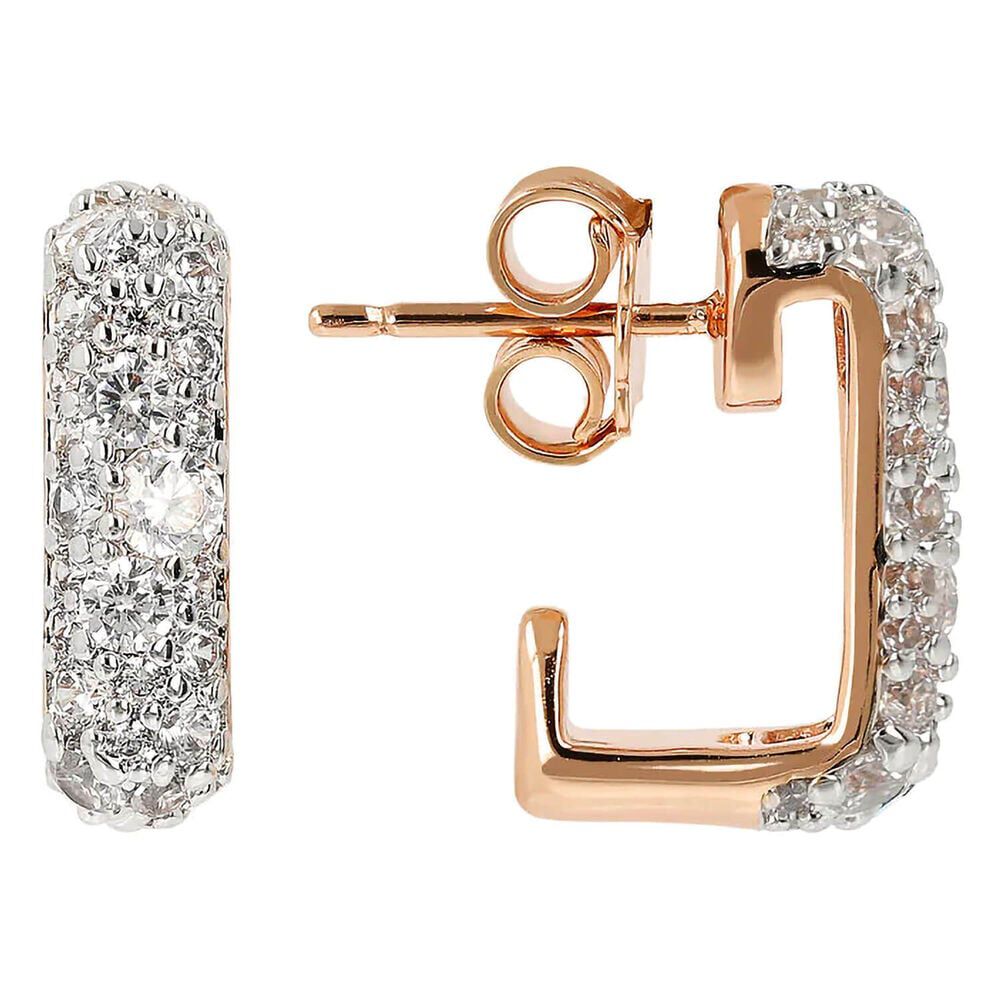 Bronzallure 18ct Rose Gold Plated White Cubic Zirconia Square Shaped Earrings image number 0
