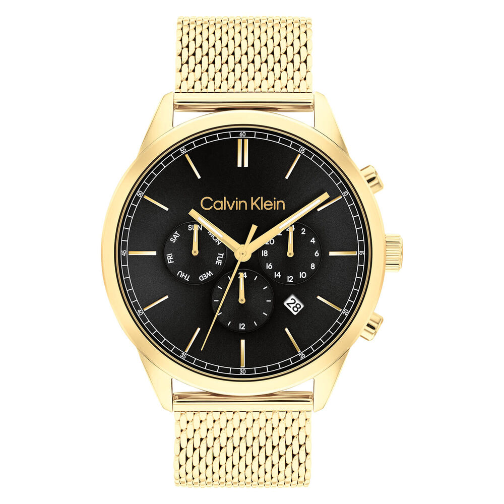 Calvin Klein Multi 44mm Black Dial Yellow Gold Mesh Bracelet