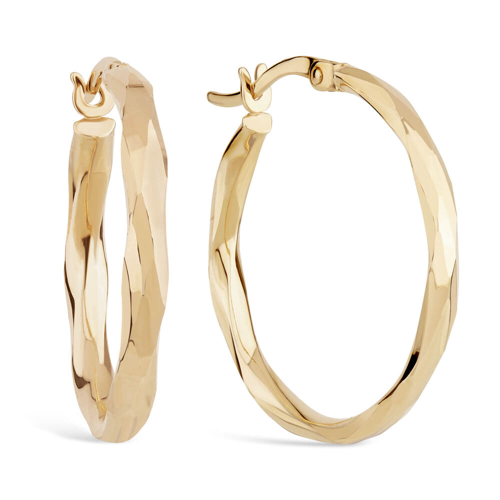 9ct Yellow Gold Diamond Cut Creole Hoop Earrings image number 1