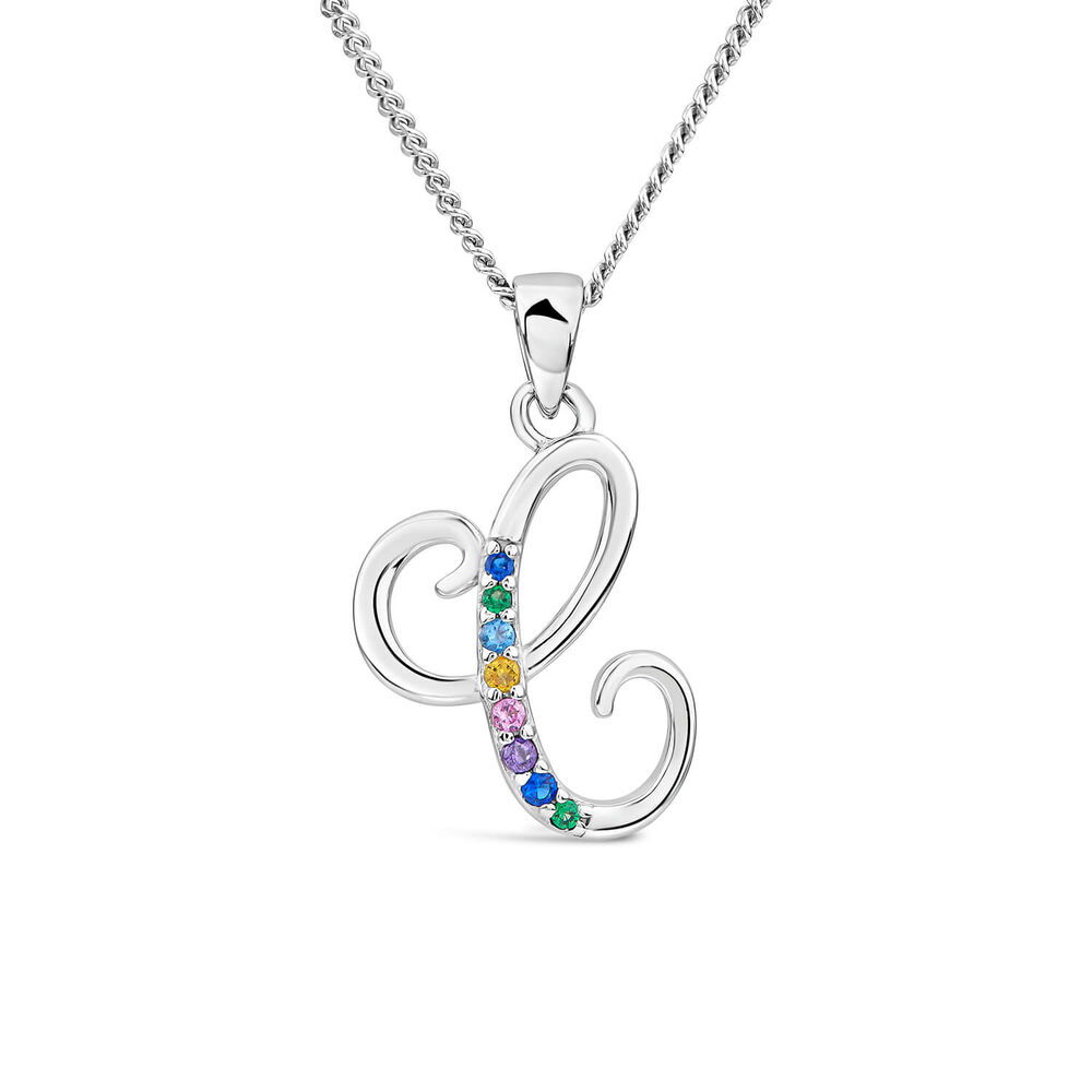 Sterling Silver Coloured Stone Set Initial C Pendant (Chain Included)