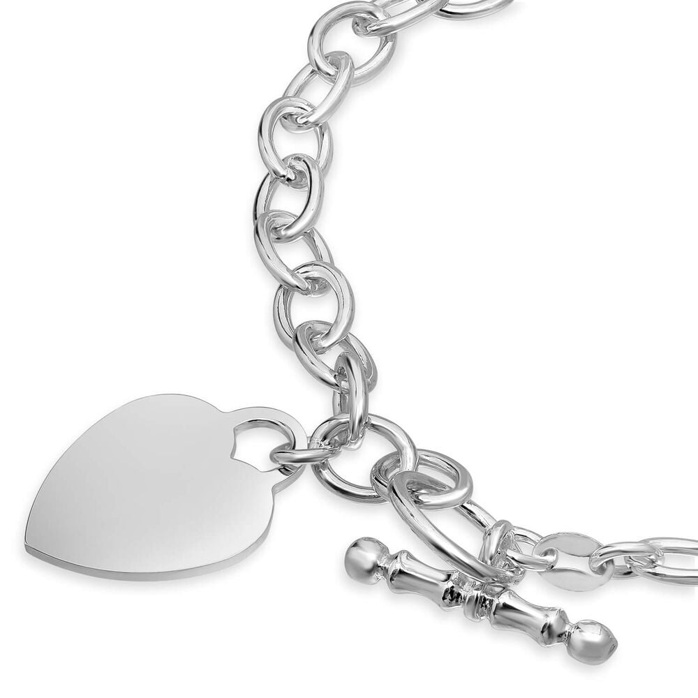 Sterling Silver Heart T-Bar Curb Chain Bracelet