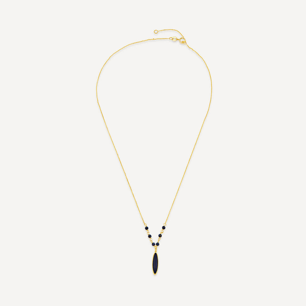 9ct Yellow Gold Black Enamel Beads & Oblong Drop Pendant Necklet image number 2