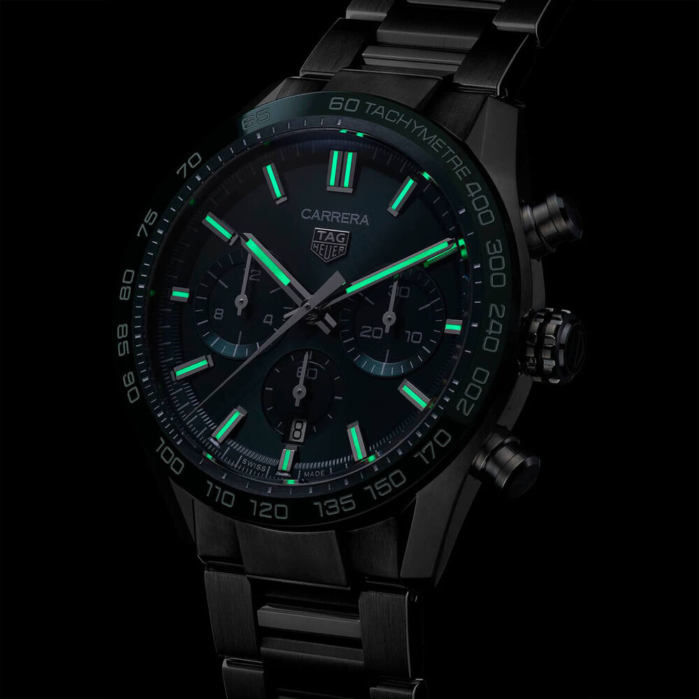 TAG Heuer Carrera Chronograph 44mm Green Dial & Bezel Stainless Steel Bracelet Watch image number 4