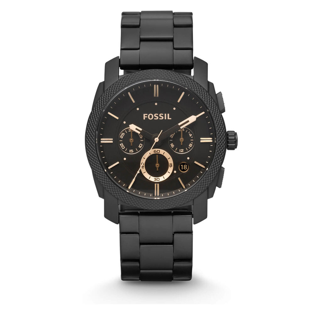 Fossil Machine 42mm Black Dial Chronograph Black PVD Case Bracelet Watch