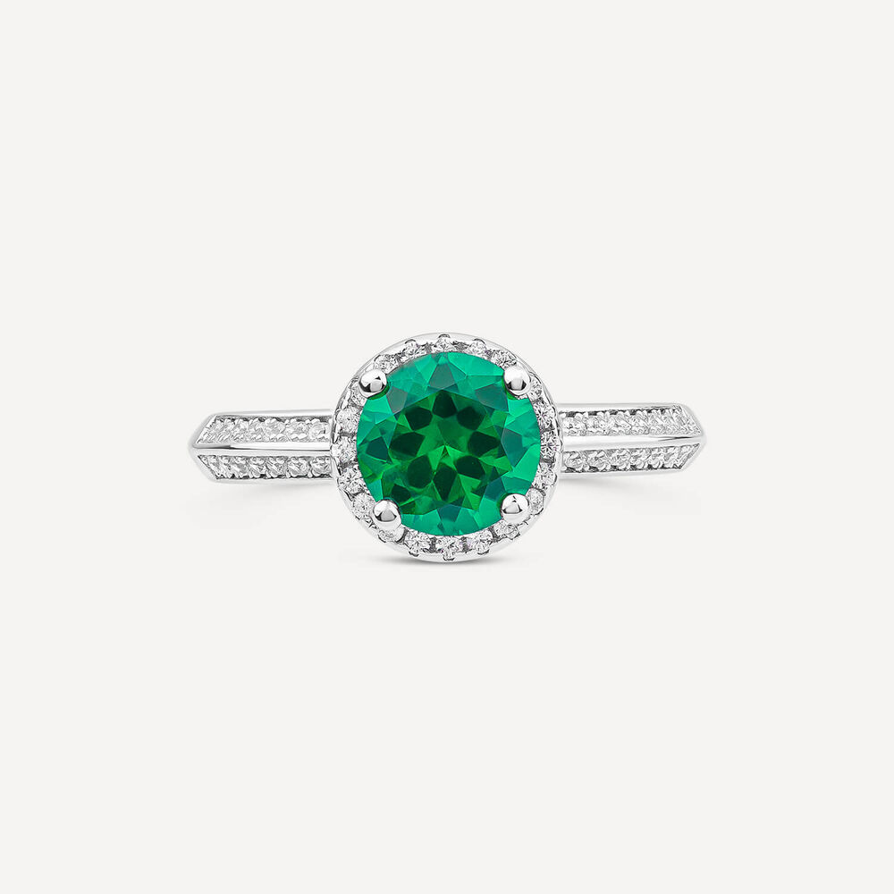 Sterling Silver Green Centre Stone & Cubic Zirconia Shoulders Ring