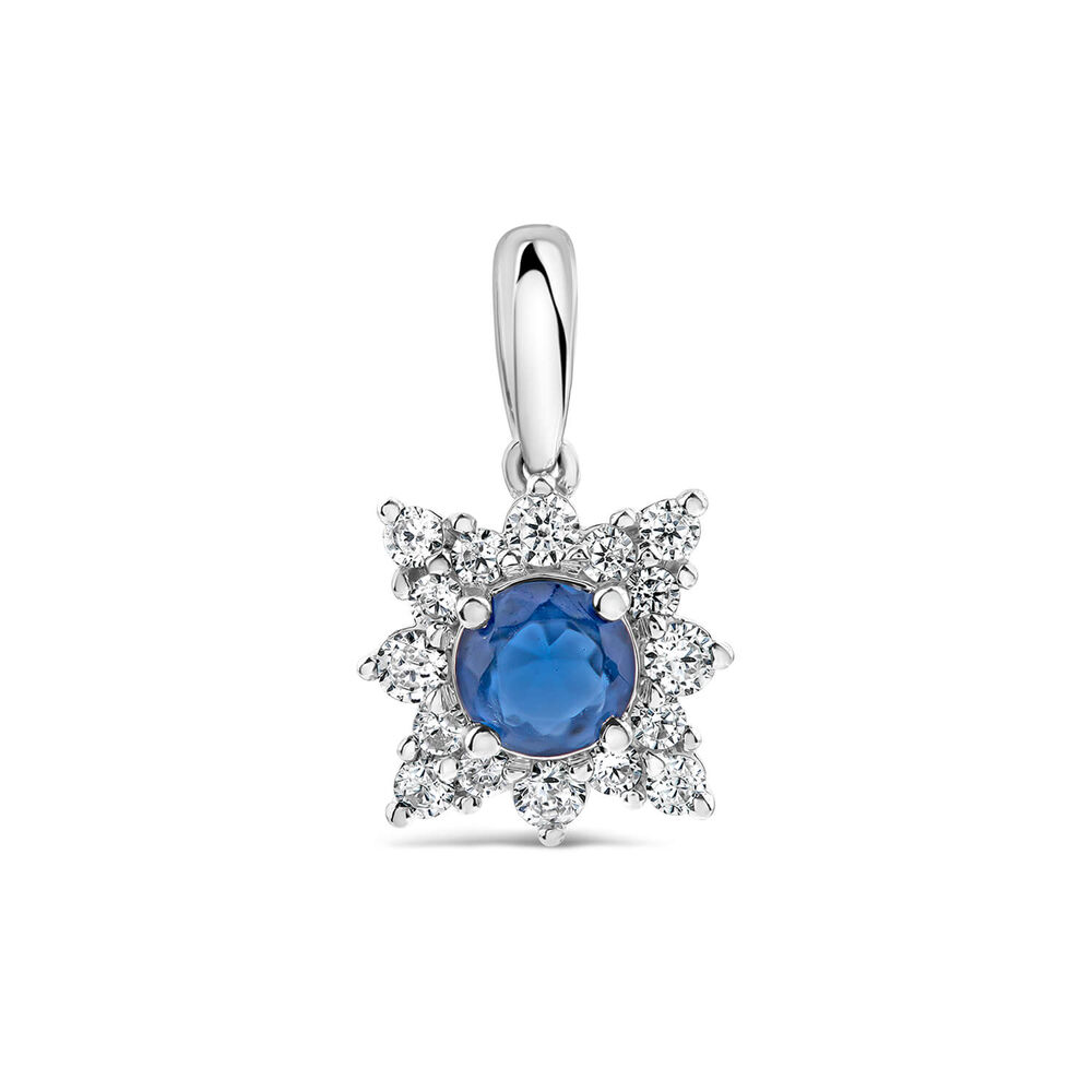 9ct White Gold Sapphire Centre 0.25ct Diamond Cluster Pendant