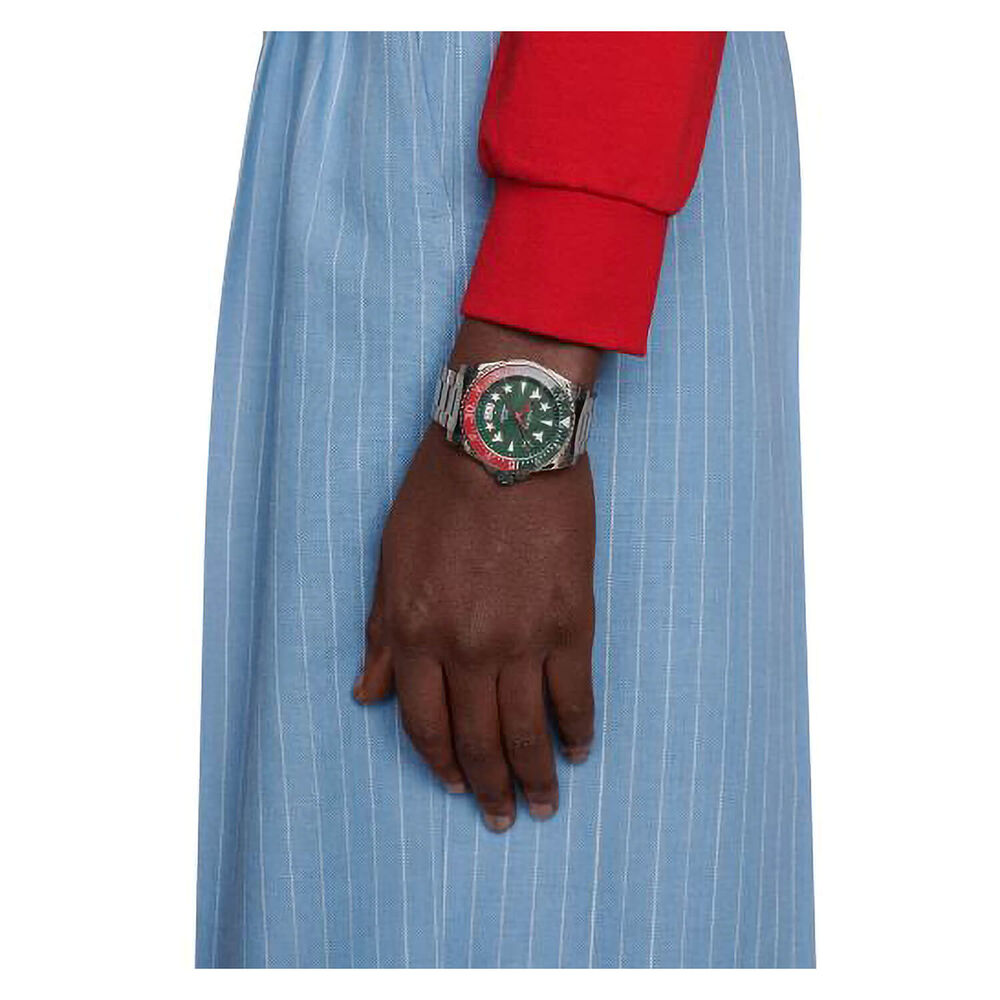 Gucci Dive 45mm Green Dial Multi Colour Steel Case Bracelet Watch image number 4