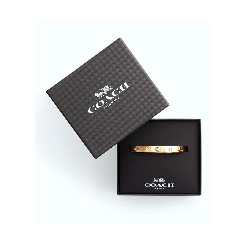 Coach Signature Gold Tone Brass Stone Bangle Bracelet
