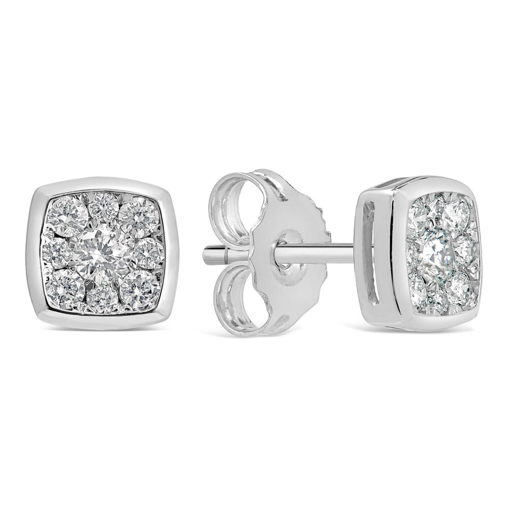 9ct White Gold 0.25ct Diamond Square Rub Over Cluster Earrings
