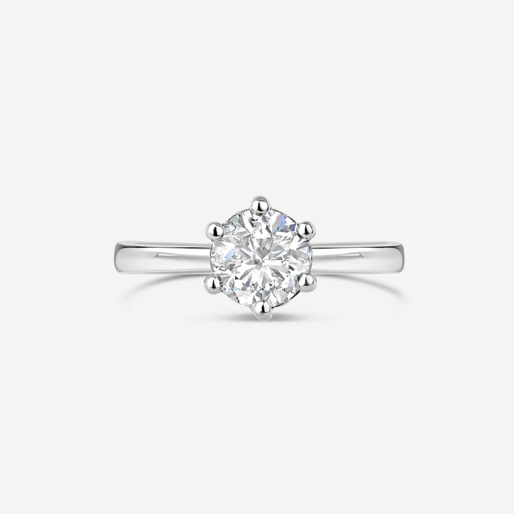 18ct White Gold 1.00ct Diamond Six Claw Ring image number 1