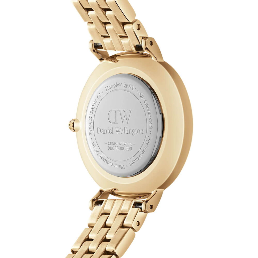 Daniel Wellington Petite Roman Numerals 28mm White Dial 5-Link Gold PVD Bracelet Watch image number 2