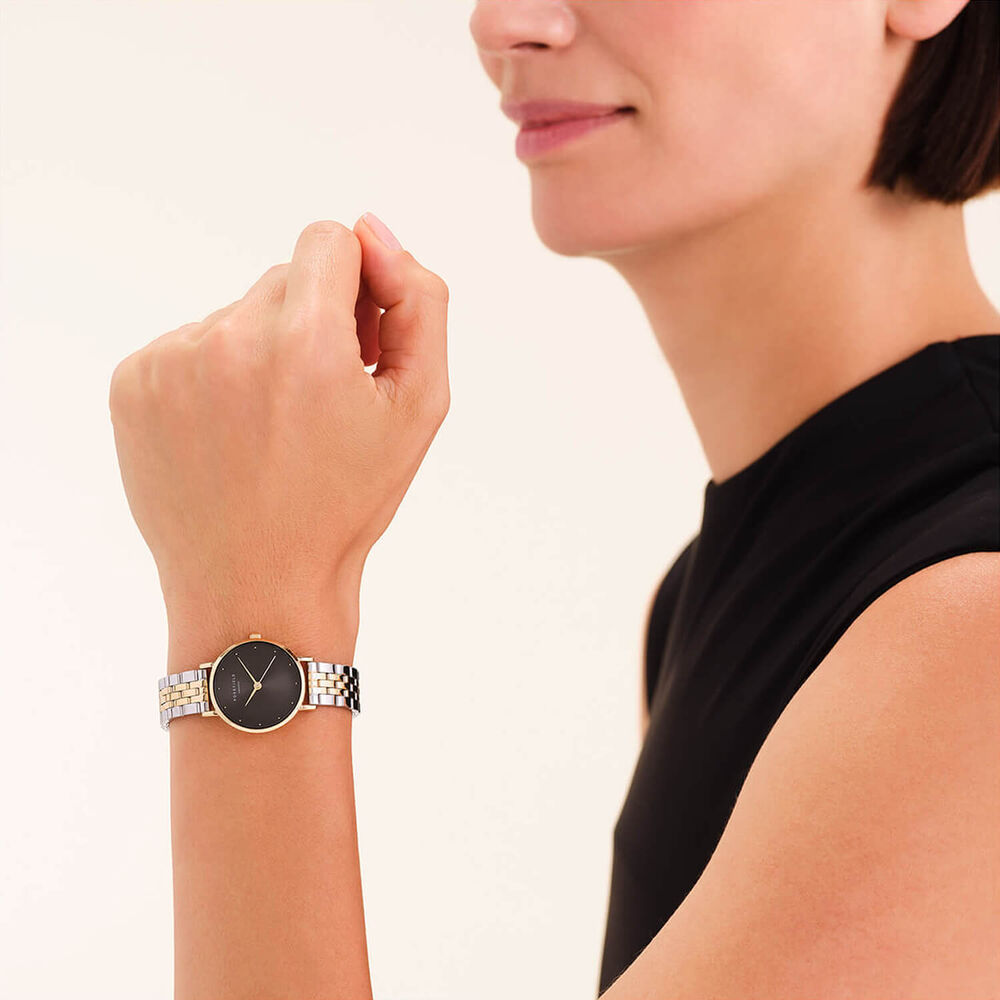 Rosefield Small Edit Black Duotone 26mm Black Dial Two Tone Steel Bracelet Watch image number 2