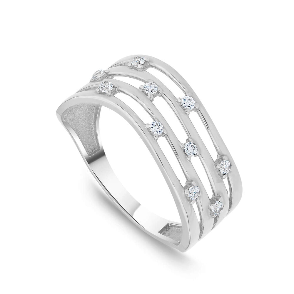 9ct White Gold Cubic Zirconia Set Four Strands Open Band Ring