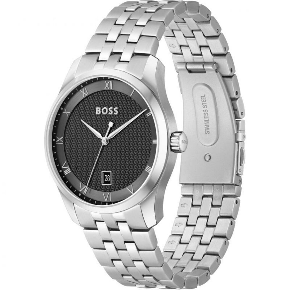 BOSS Principle 41mm Black Dial 3 Hands Mesh Bracelet Watch