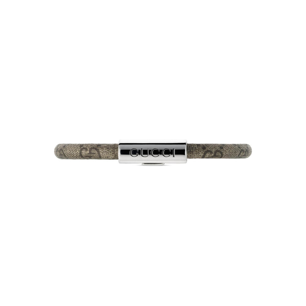Gucci Trademark Supreme Beige & Ebony Canvas Sterling Silver Tag Bracelet (Size XL, 19cm)