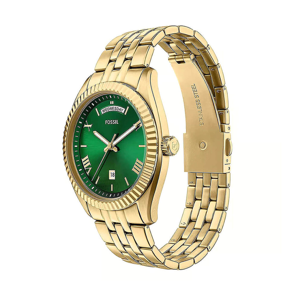 Fossil Campbell 42mm Green Dial Gold Tone Stainless Steel Bracelet Watch image number 1
