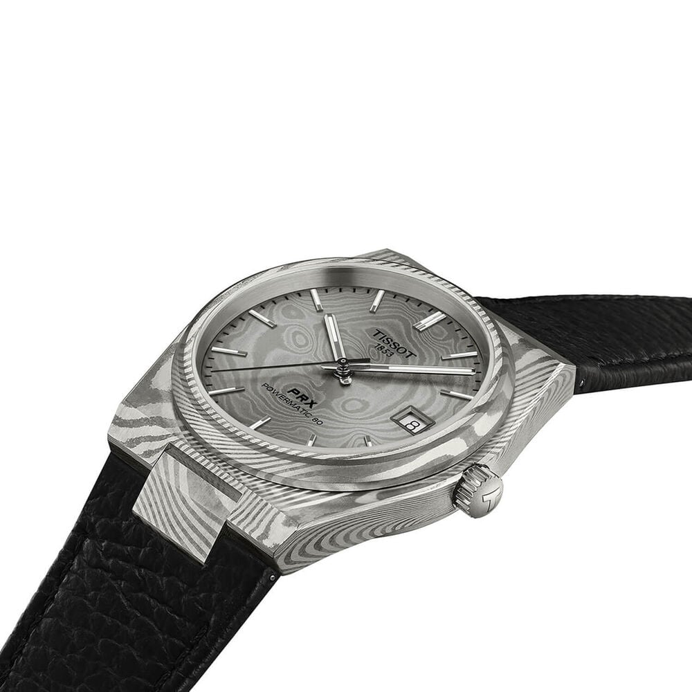 Tissot PRX Damascus Steel 38mm Dial Black Leather Strap Watch image number 1